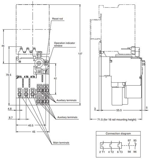 Plan mécanique - Omron Industrial Automation Relais de surcharge thermique J7TC